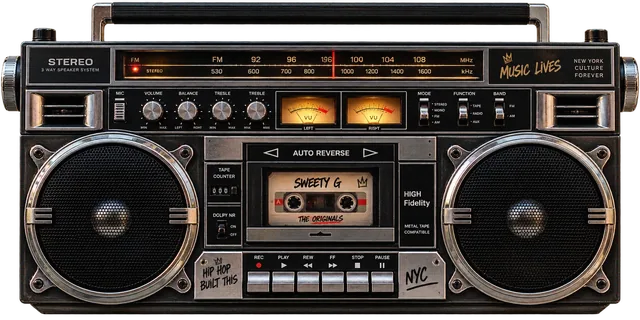 A 1980s Sweety G boombox resting on the station platform